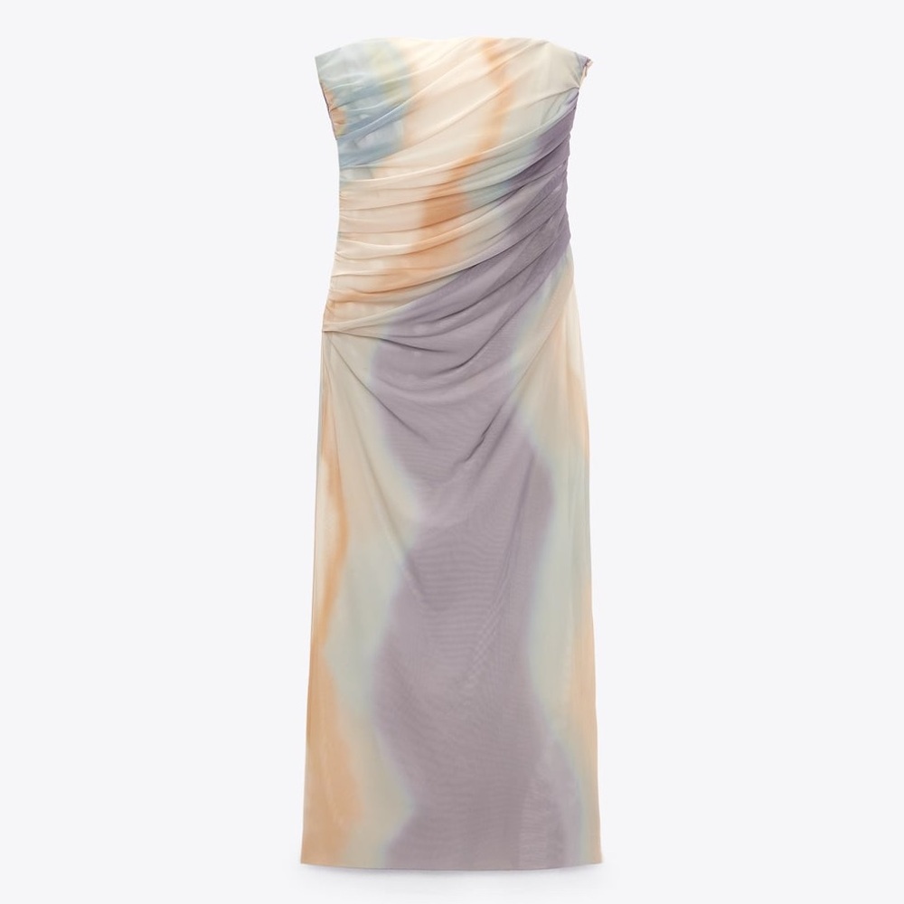 ZARA STRAPLESS PRINTED TULLE DRESS - Picture 1 of 3